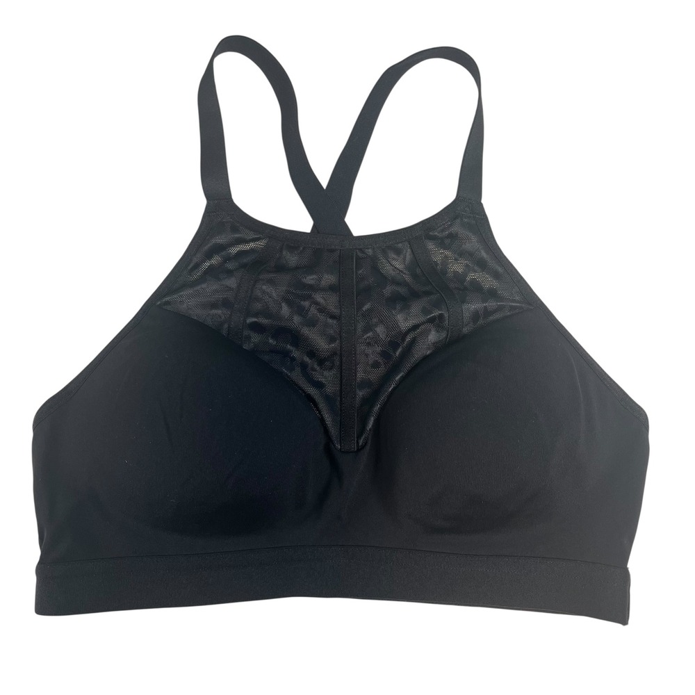 Victoria's Secret Black Mesh Leopard Sports Bra 32B Criss Cross Back‎